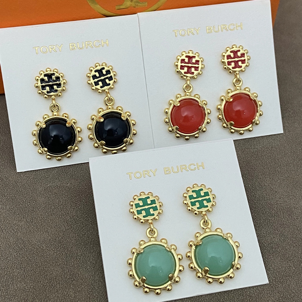 Tory Burch Enamel Acrylic Metal Drop Earrings